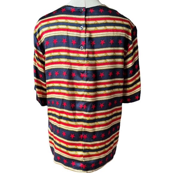 Vintage Saks Fifth Ave Silk NAUTICAL Patriotic Peter Nygard top size 10 - Picture 10 of 11